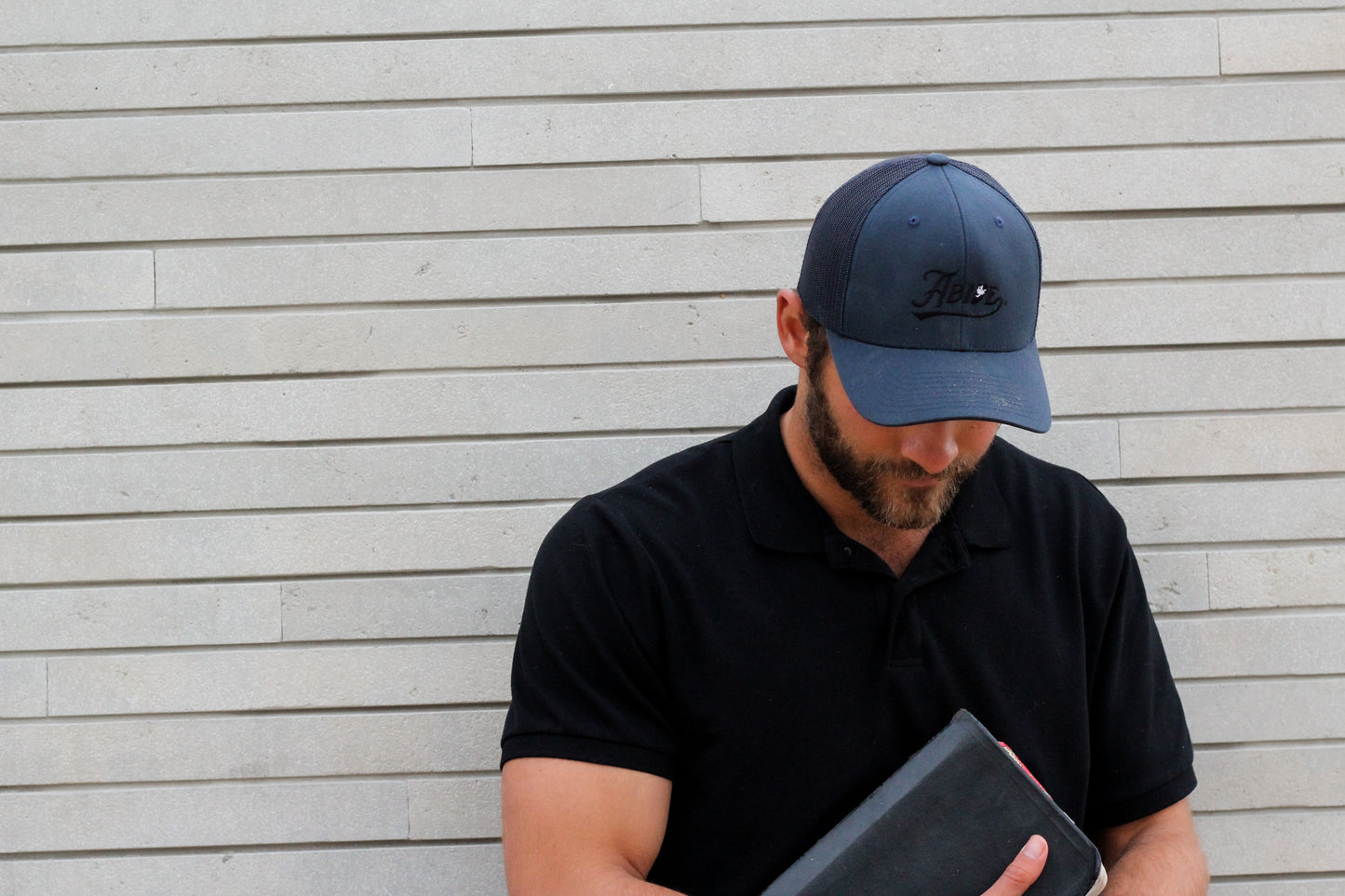 Abide. Navy Six-Panel Retro Trucker Cap