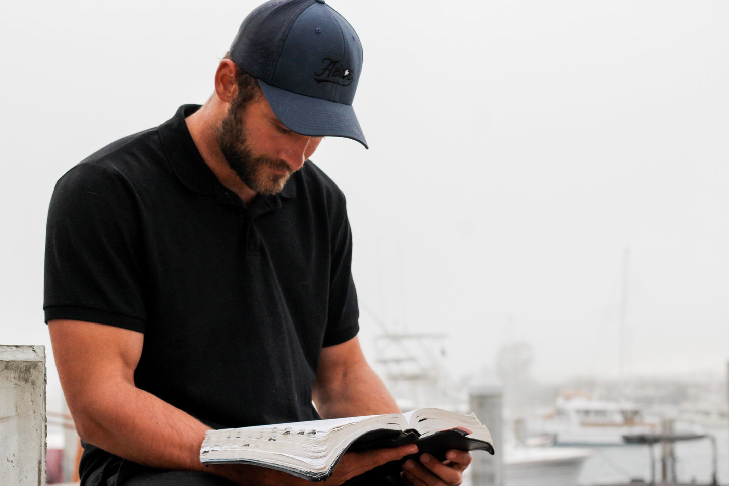 Abide. Navy Six-Panel Retro Trucker Cap